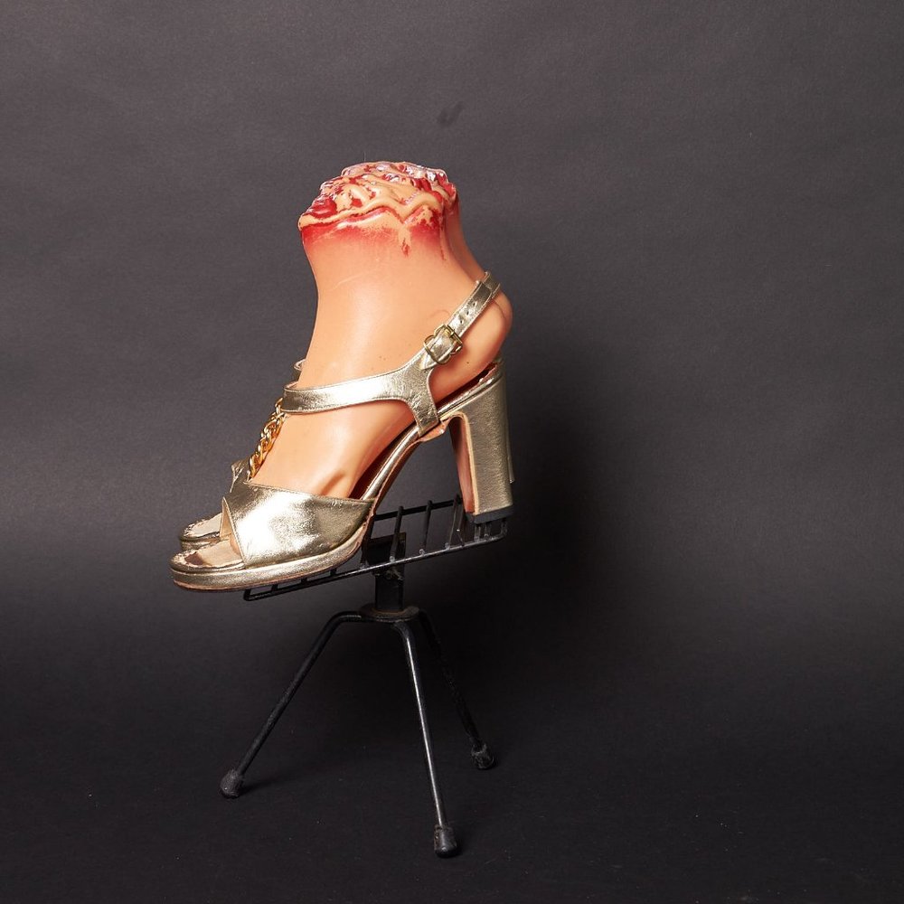 1970s Gold Chain Peep Toe Heels